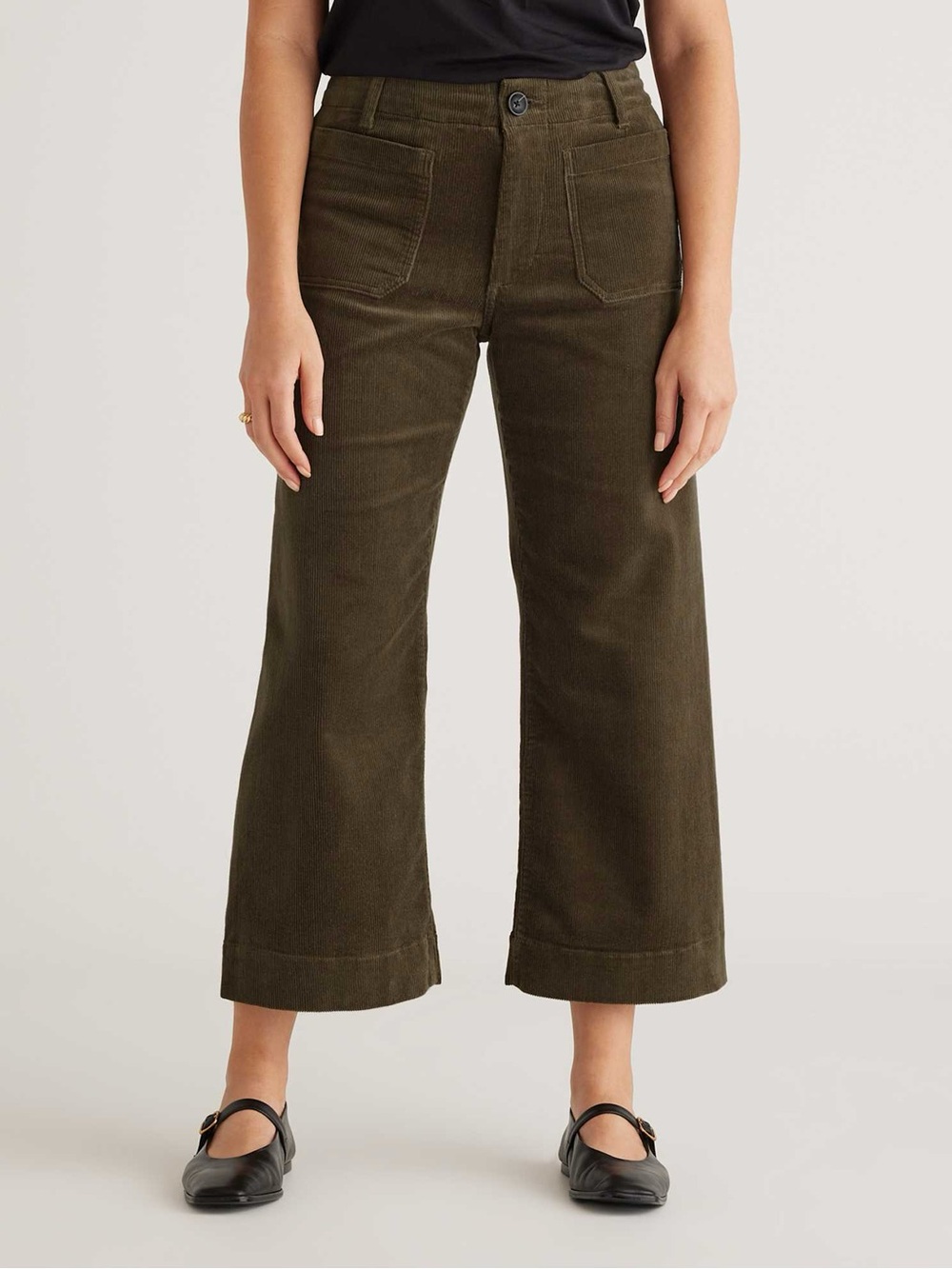 Quince Organic Cotton Corduroy Wide Leg Cropped Pants Olive Green Size 8